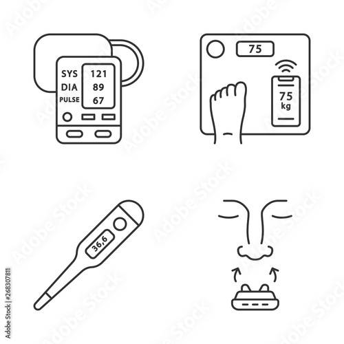 Medical devices linear icons set