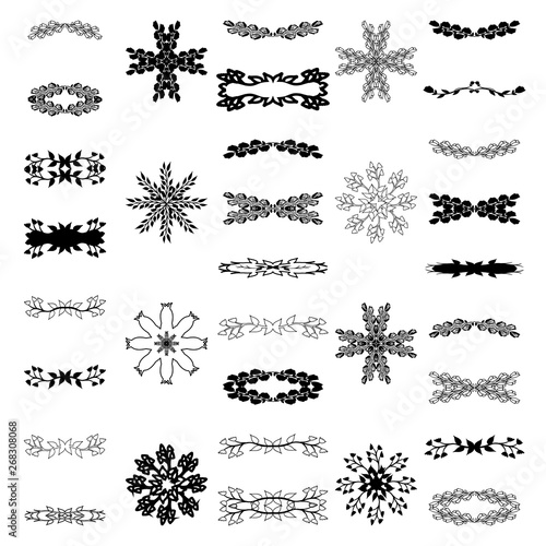 Collection of handdrawn swirls and dividers. Set of decorative dividers, borders, swirls, dividing and scrolls isolated on white background. Vector illustration for design.