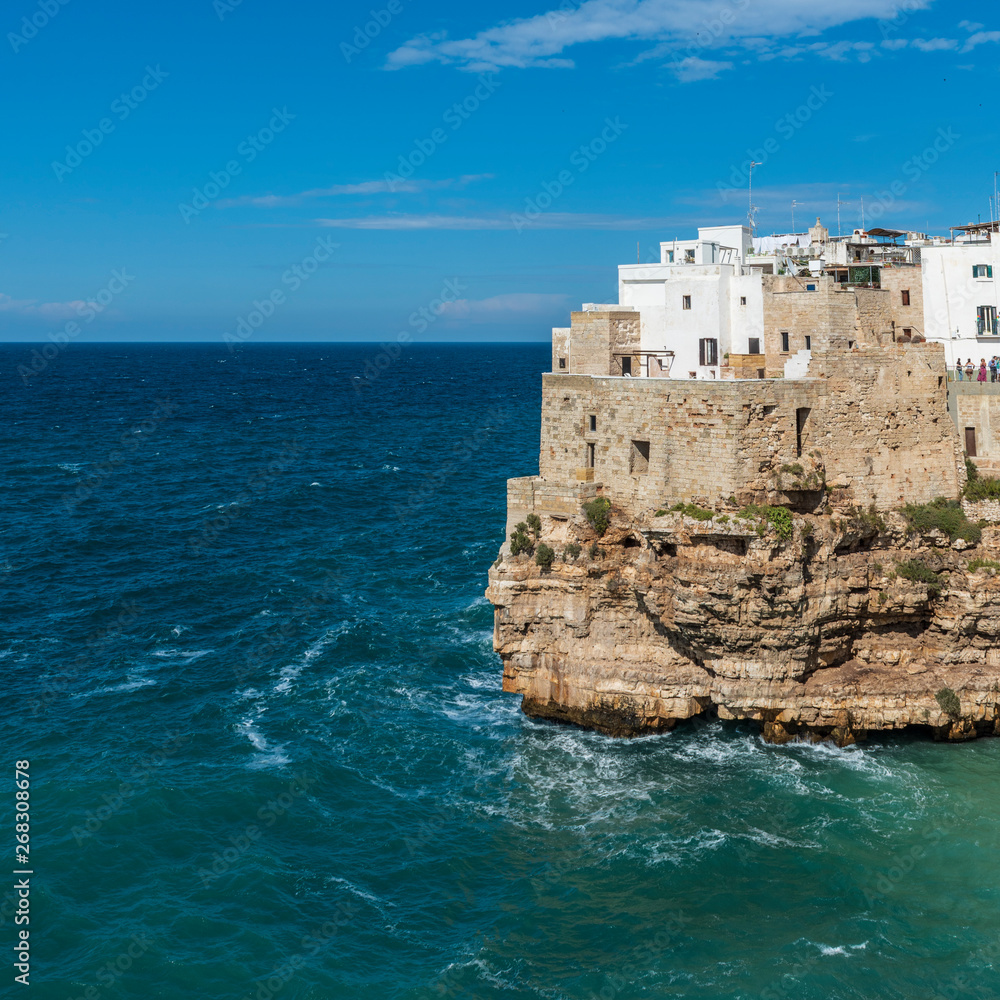 Rough sea on the coast of Puglia. Enchantment of Polignano a Mare. Italy Rough sea on the coast of Puglia. Enchantment of Polignano a Mare. Italy