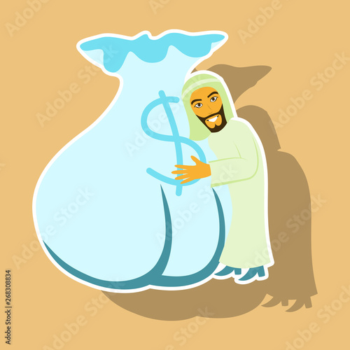 realistic paper sticker on theme Arabic business Muslim and bag money