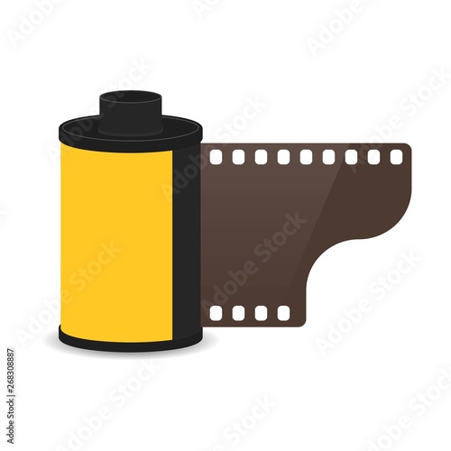Camera vintage film roll cartridge. Filmstrip photographer equipment.