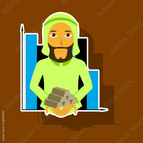 realistic paper sticker on theme Arabic business arabic businessman with gold