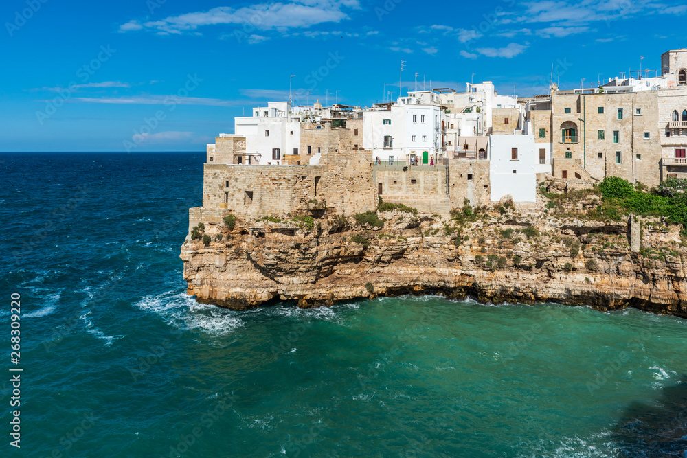 Rough sea on the coast of Puglia. Enchantment of Polignano a Mare. Italy Rough sea on the coast of Puglia. Enchantment of Polignano a Mare. Italy