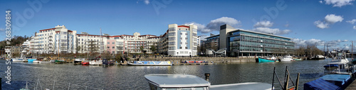 Panoramic view of Harbourside area of  Bristol Docks, UK