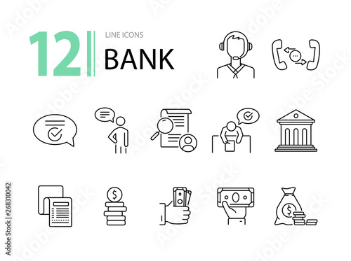 Bank line icon set. Mobile app, operator, money, cash. Finance concept. Can be used for topics like customer support, service, loan