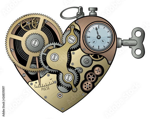 Mechanical heart in steampunk style. Vector illustration.