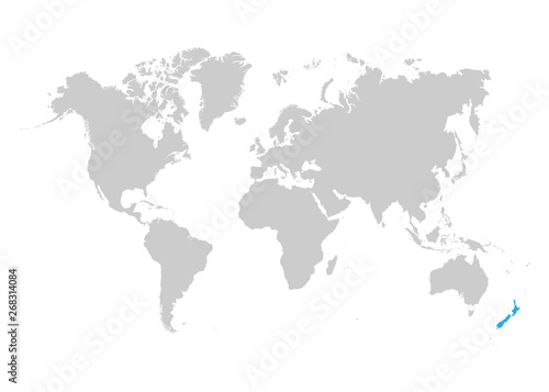 Fototapeta Naklejka Na Ścianę i Meble -  New Zeland is highlighted in blue on the world map
