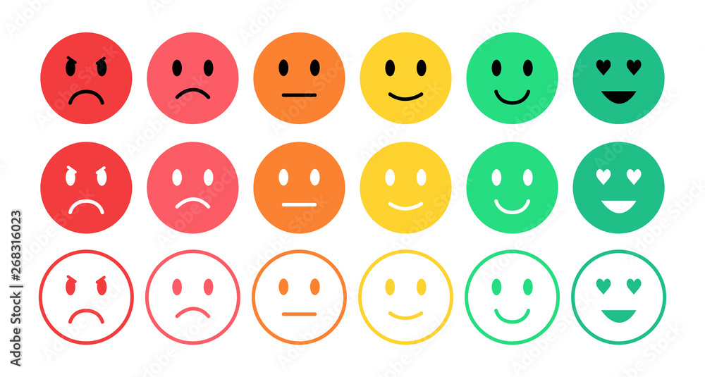 Feedback in form of emotions. User experience. Satisfaction rating. Emoji. Review of consumer. Feedback in form of emotions. User experience. Satisfaction rating. Emoji. Review of consumer.