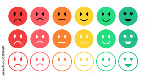 Feedback in form of emotions. User experience. Satisfaction rating. Emoji. Review of consumer.