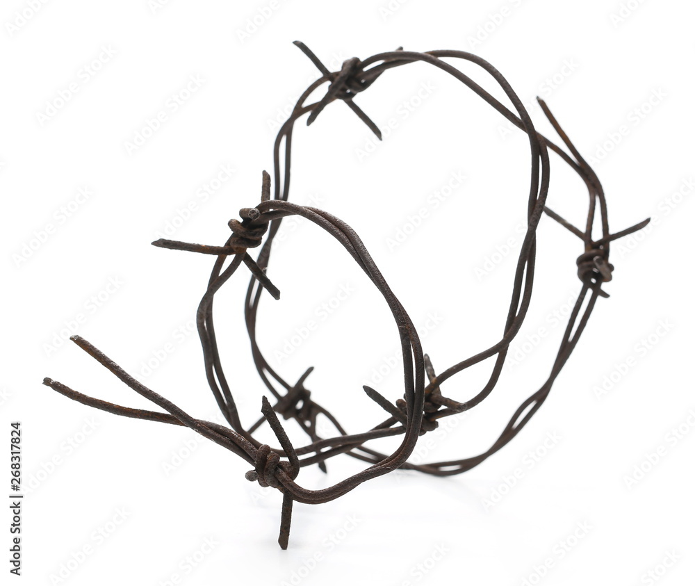 Old rusty security barbed wire fence isolated on white background and texture Old rusty security barbed wire fence isolated on white background and texture