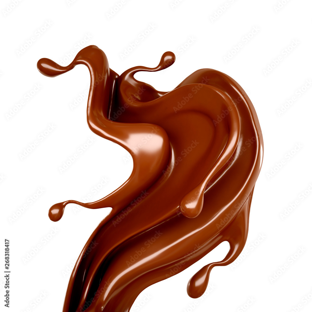 Splash of chocolate 3d illustration, 3d rendering. Splash of chocolate 3d illustration, 3d rendering.