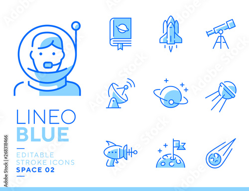 Lineo Blue - Space and Planets line icons