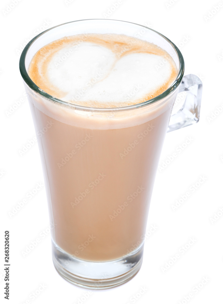 glass of fresh atte coffee isolated on white background with clipping path glass of fresh atte coffee isolated on white background with clipping path
