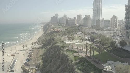 Natanya promenade area, Israel, 4k drone ungraded photo