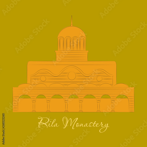 Rila Monastery in Bulgaria. Flat cartoon style historic sight showplace attraction web site vector illustration. World countries cities vacation travel sightseeing collection.