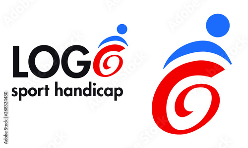 Logo rouge et bleu symbolisant un homme en fauteuil roulant en forme de lettre O.