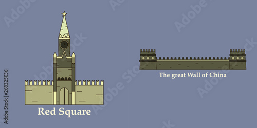 Travel, journey concept. Famous monuments of world countries. Vector illustration