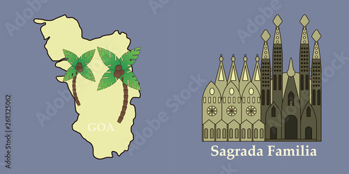 Travel, journey concept. Famous monuments of world countries. Vector illustration