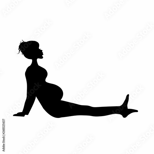 Expecting mother silhouette practicing yoga stretching fitness isolated on white
