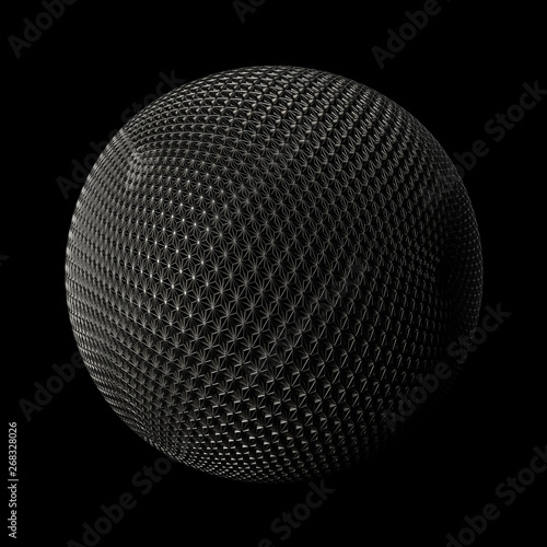 3d render metall background. Displacement surface. Random patterns extruded from the sphere shape. © Alexey Brin