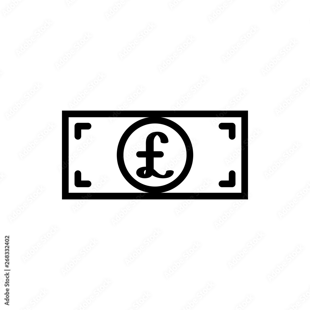 Vector image of a flat, isolated, linear icon of a bill with a pound sign. Flat design with a pound sign. Great Britain currency sign Vector image of a flat, isolated, linear icon of a bill with a pound sign. Flat design with a pound sign. Great Britain currency sign