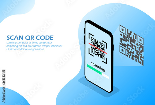 Scan qr code by phone. Website page, infographics.