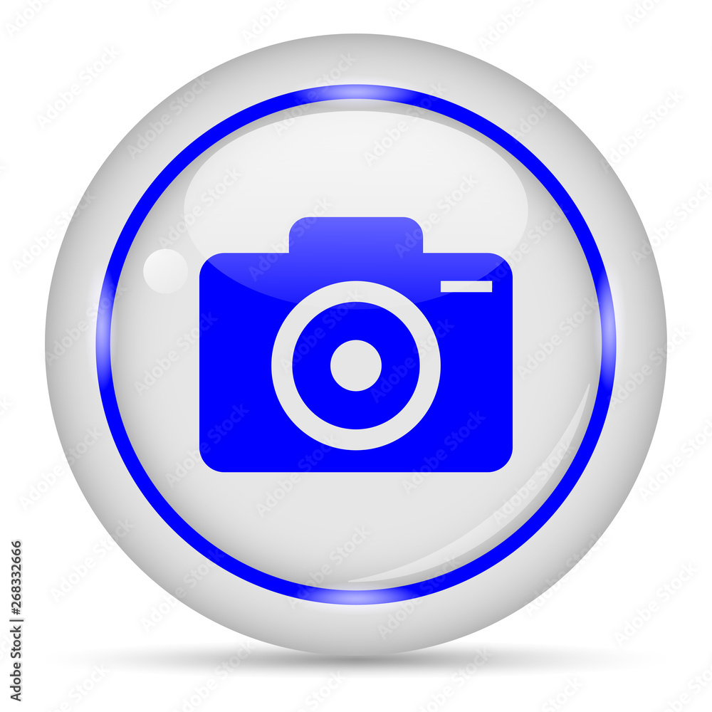Camera icon. White glossy round vector icon in eps 10. Editable modern design internet button on white background. Camera icon. White glossy round vector icon in eps 10. Editable modern design internet button on white background.