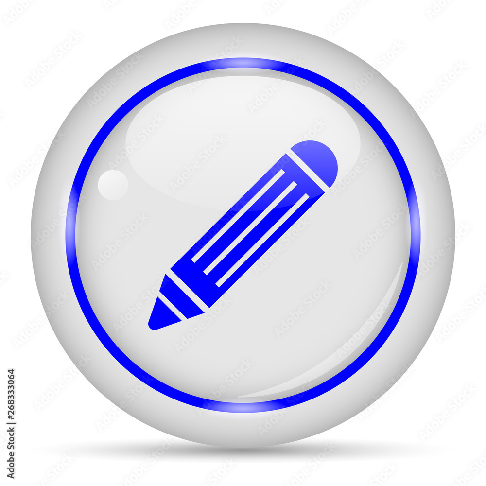 Pencil icon. White glossy round vector icon in eps 10. Editable modern design internet button on white background. Pencil icon. White glossy round vector icon in eps 10. Editable modern design internet button on white background.