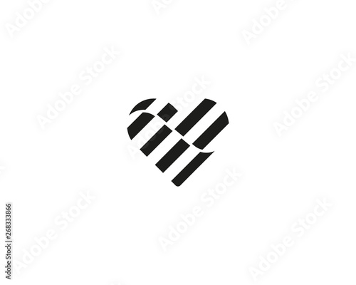 Heart vector logotype. Valentines day stripes symbol. Abstract wave medical health icon logo.