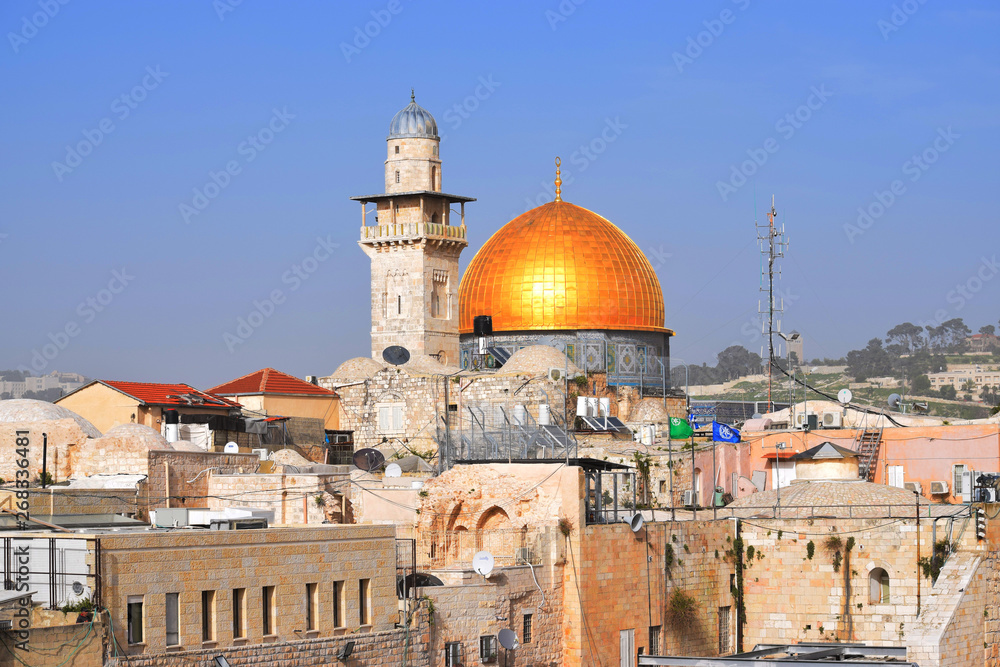 Vista de la mezquita de Al-Aqsa des del Muro de las Lamentaciones en Jerusalén, Israel, Medio oriente.