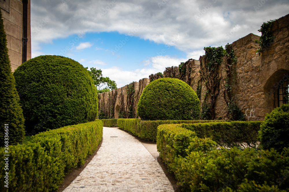 Terrace of the Bojnice castle in a Slovakia with greenery by the castle wall Terrace of the Bojnice castle in a Slovakia with greenery by the castle wall