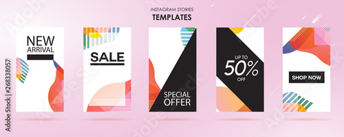 Sale banner with wave liquid and gradient splashes for instagram story, can use for landing page, website, mobile app, poster, flyer, coupon, gift card, smartphone template, web design - Vector