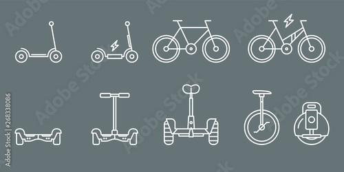 Scooter and electric transport icons - outline vector vehicles symbol set for the web site or interface