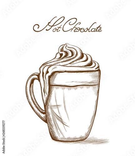 Hot chocolate Vector line art style. Delicious sweets illustrations