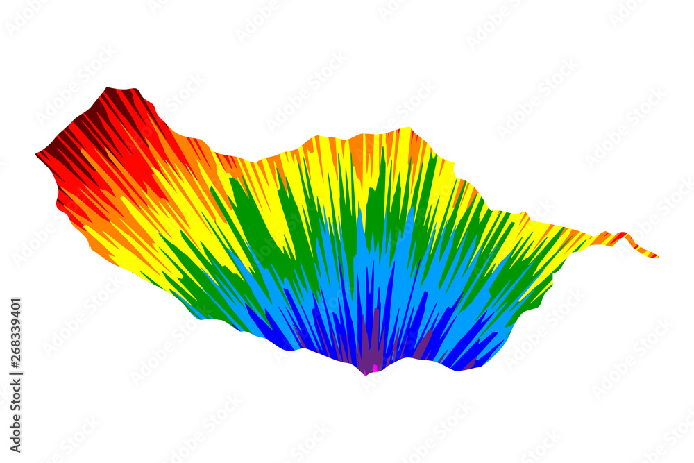Madeira - map is designed rainbow abstract colorful pattern, Autonomous Region of Madeira map made of color explosion,