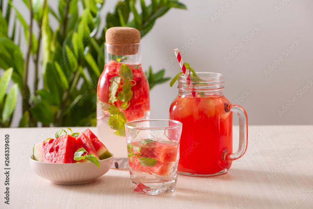 Watermelon drinks on the white background Watermelon drinks on the white background