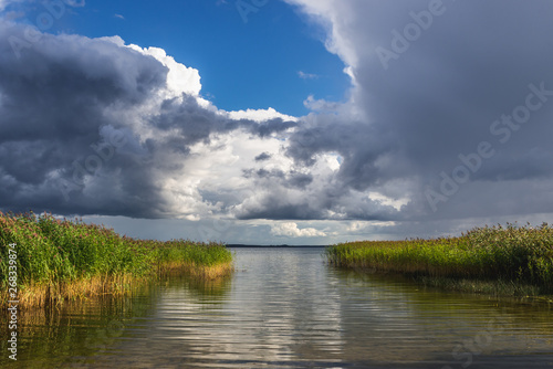 View from shore of Sniardwy - largest lake in Poland located in Masuria region