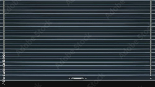 Blue steel storage door closes and opens. Loop ready animation with mask included.