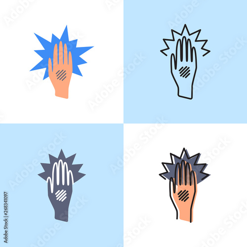 Eczema hand icon set in flat and line style
