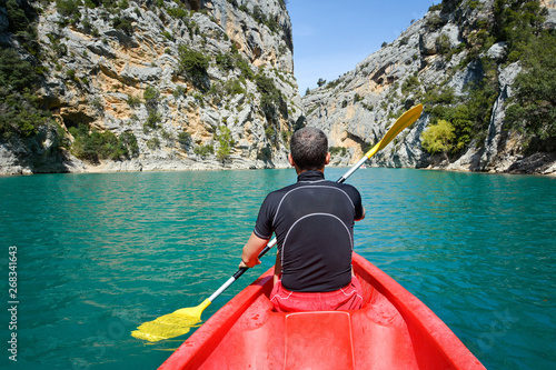 kayaking in Verdon Canyon in springtime, Provence. France