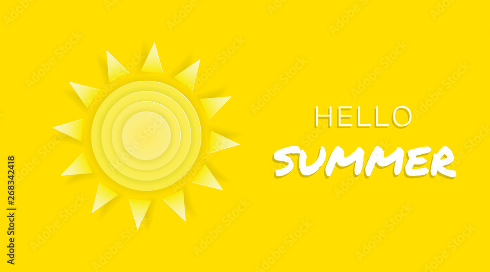 Fototapeta premium Sammer time yellow background banner with text Hello Summer