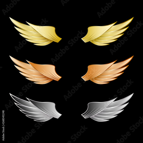 Fototapeta Naklejka Na Ścianę i Meble -  Set of wings gold, bronze, silver