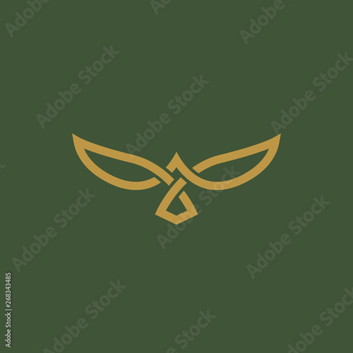 Flying Bird vector logo. Luxury bird, eagle, hawk, vector line logotype design. Universal premium falcon wing symbol logotype.