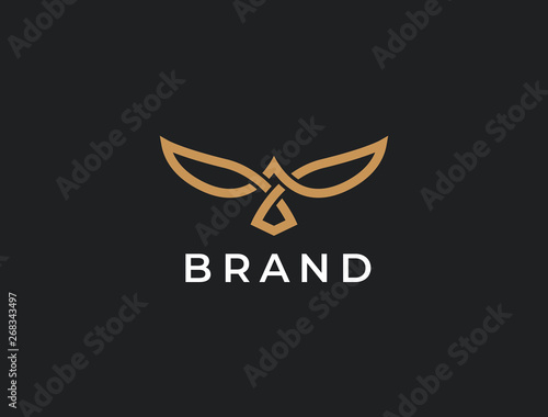 Flying Bird vector logo. Luxury bird, eagle, hawk, vector line logotype design. Universal premium falcon wing symbol logotype.