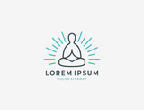 Abstract Yoga Logo. Modern linear vector icon. Fitness room, Yoga center, spa facilities, lotus flower, health, spa, meditation, harmony sumbol. Man in lotus pose icon.