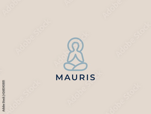 Abstract Yoga Logo. Modern linear vector icon. Fitness room, Yoga center, spa facilities, lotus flower, health, spa, meditation, harmony sumbol. Man in lotus pose icon.