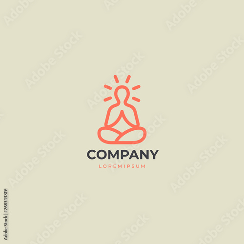 Abstract Yoga Logo. Modern linear vector icon. Fitness room, Yoga center, spa facilities, lotus flower, health, spa, meditation, harmony sumbol. Man in lotus pose icon.