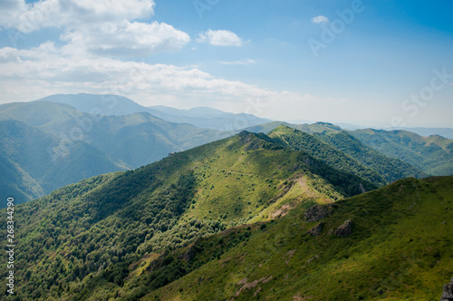 green mountain fields with blue sky 