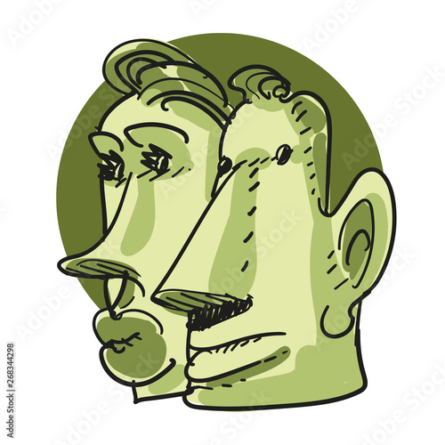 wierd couple cartoon head, vector illustration.