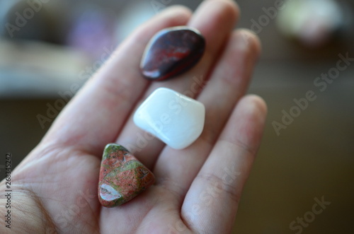 Crystal Kit: Snow Quartz, Brecciated Jasper, Unakite. Crystal variety pack, Tumbled Crystal bundle Travel Sized Meditation Kit. Witches healing crystal alter. 